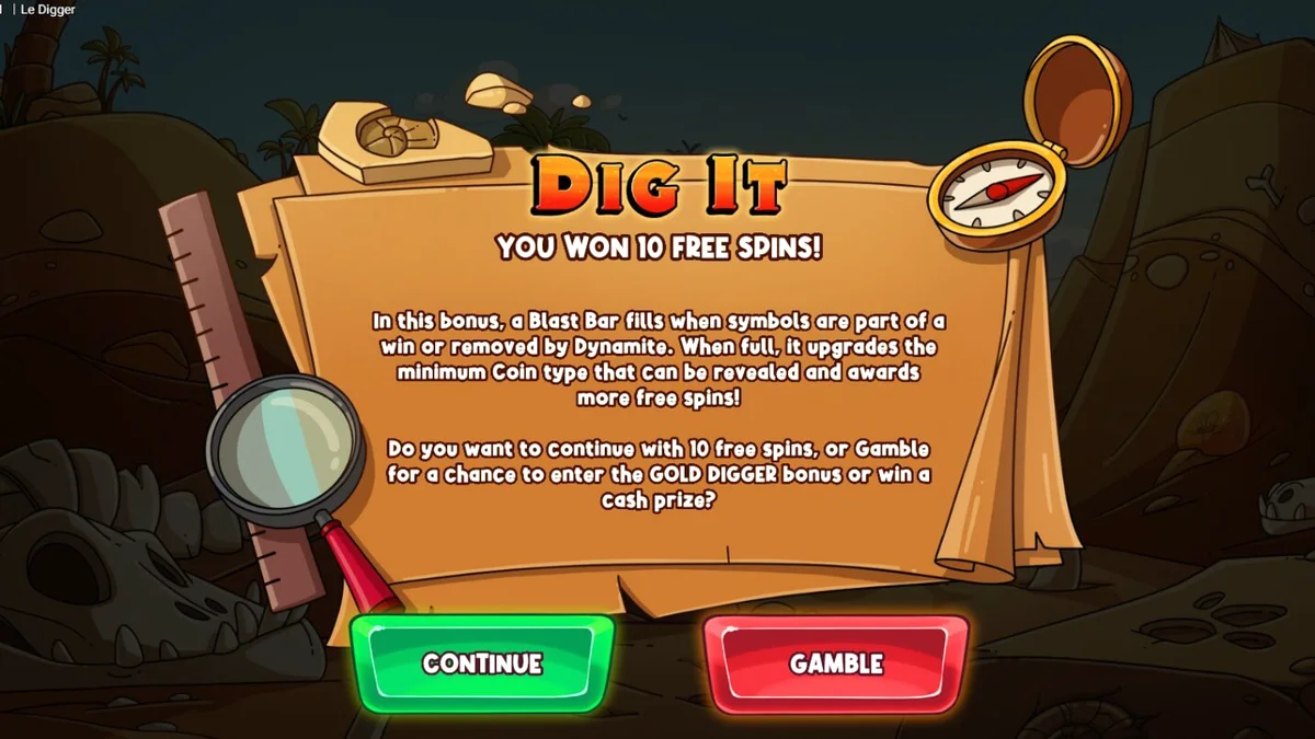 Smokey si rakun dalam permainan slot Le Digger dengan latar belakang gurun
